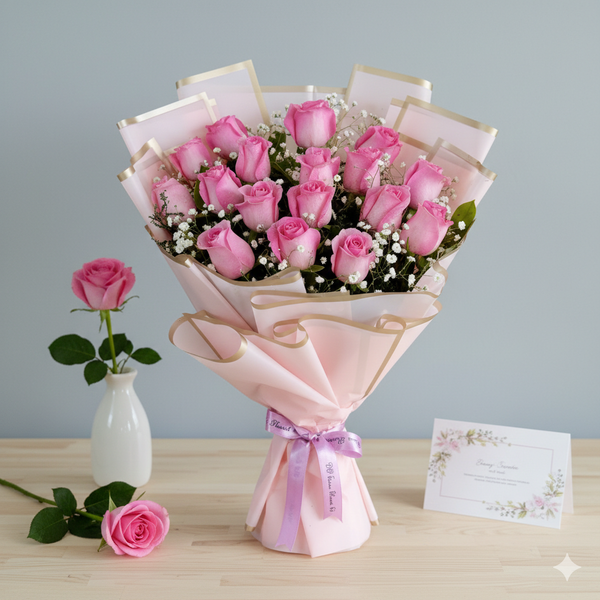 17 Pink Rose Bunch