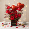 Red Rose with Heart Shape Balloon in Box