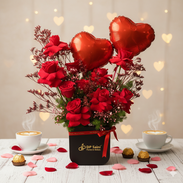 Red Rose with Heart Shape Balloon in Box