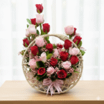 Mix Roses in  English Garden Moon Basket