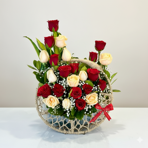 Mix Roses in English Garden Moon Basket