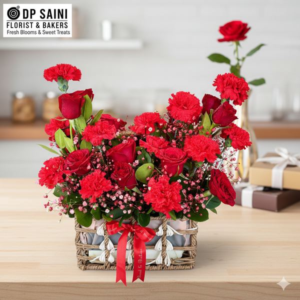 Mix Flower Red Theme Basket