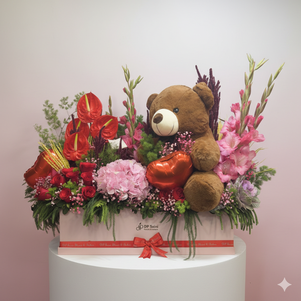 Luxury Mix Flowers with Teddy in Box