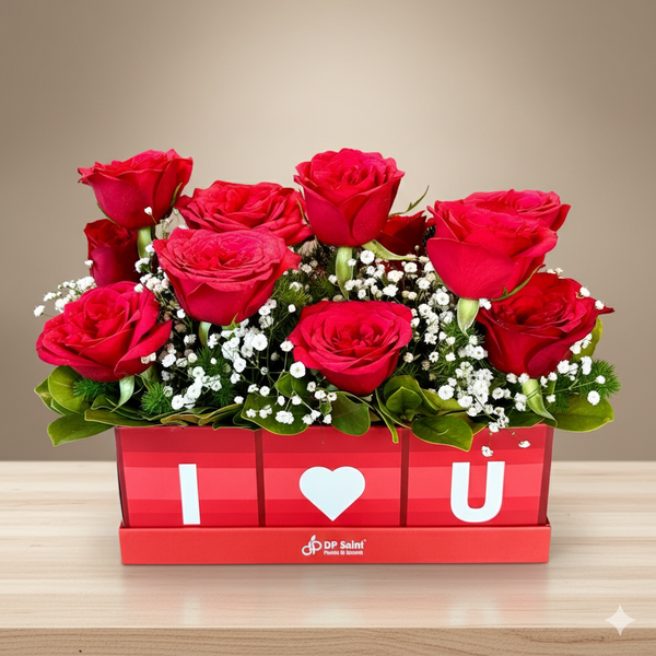 Red Roses in I Love You Box