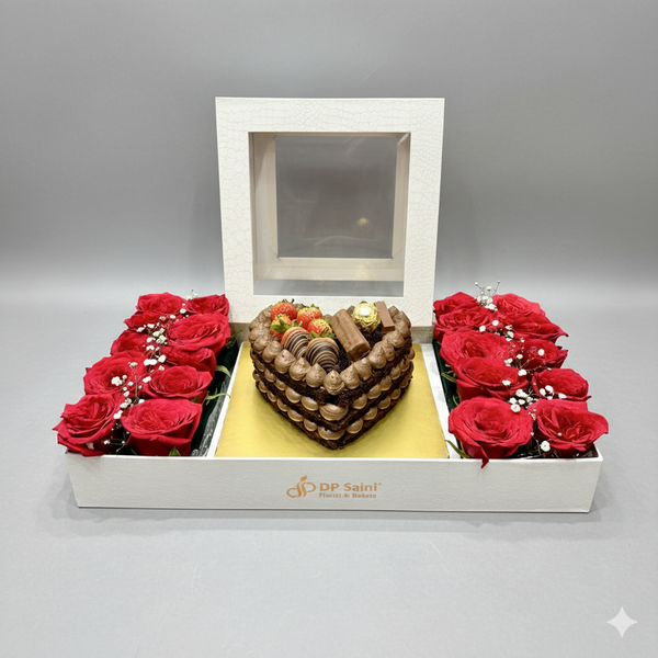 Premium Box of Roses with Designer Cake