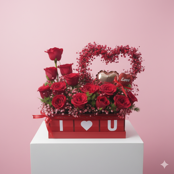 Red Roses in I Love You Box