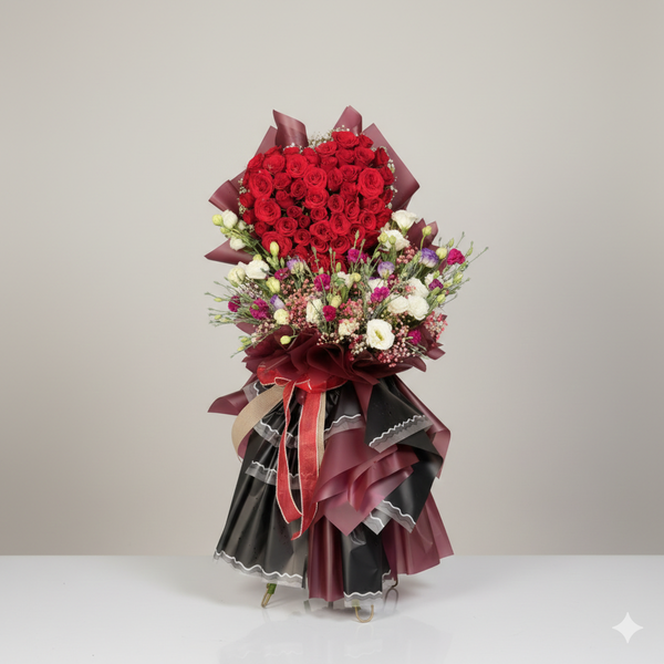 Luxury Red Roses & Mix Exotic Flowers Metal Stand