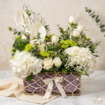 White Theme Exotic Mix Flowers in Garden Basket