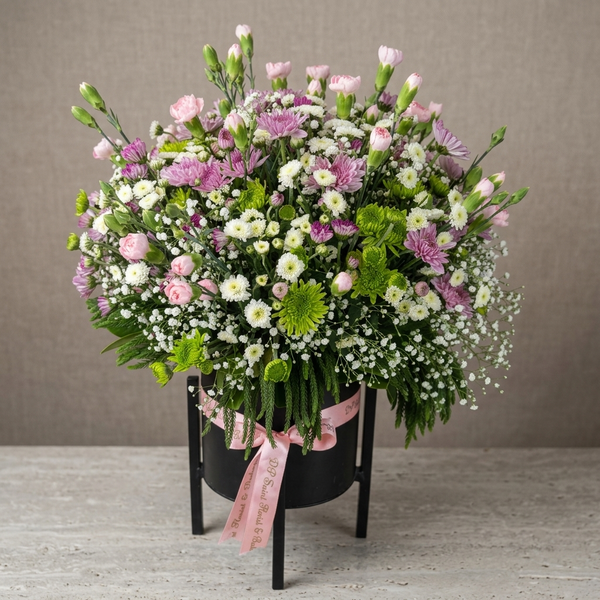 Exotic Mix Flowers in Metal Base