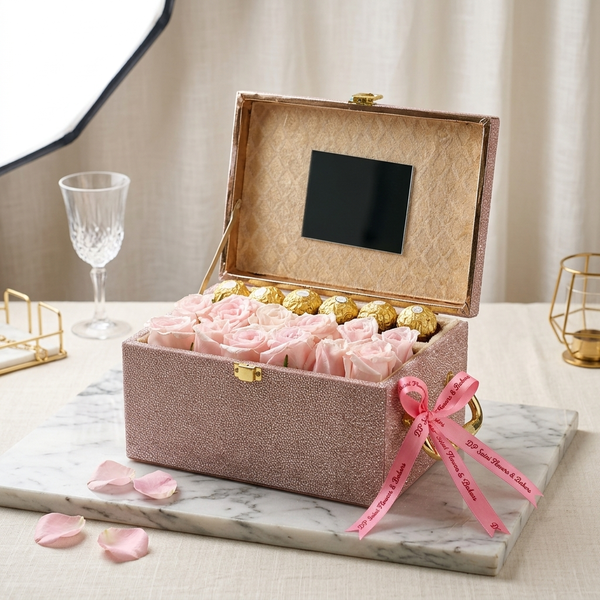 Pink Roses & Ferrero Rochers in Vanity Box