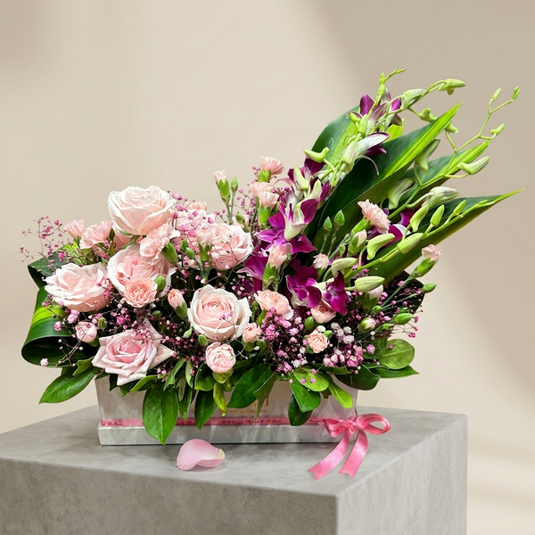 Pink Roses & Orchids in Box