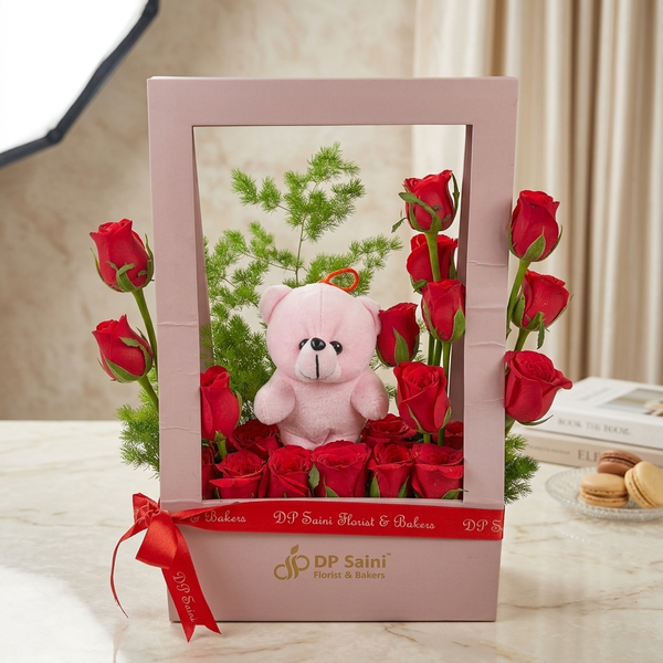 Red Roses with Teddy