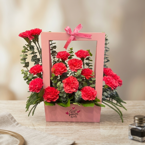 Pink Carnation in Handle Bag