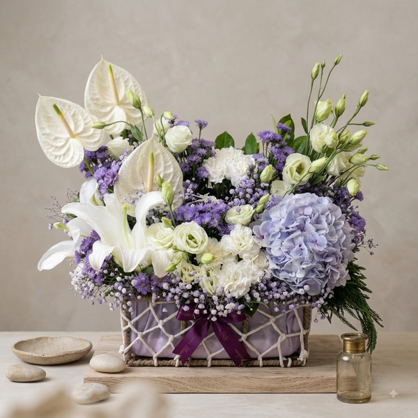Soft Lavender & White Luxury Floral Basket